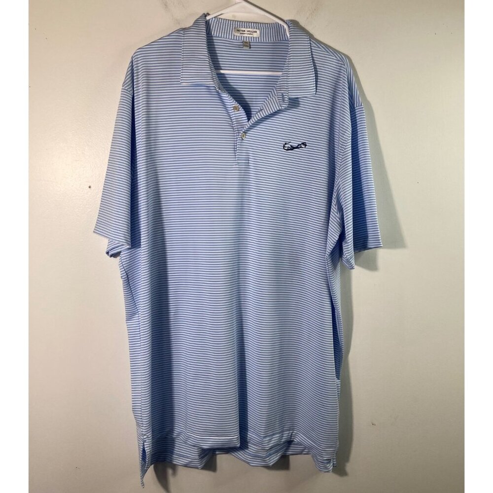 Mens Peter Millar Summer Comfort Polo Shirt Striped 2XL Blue White‎
